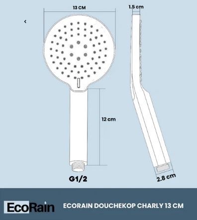 Ecorain Douchekop Charly Afmetingen Zwart