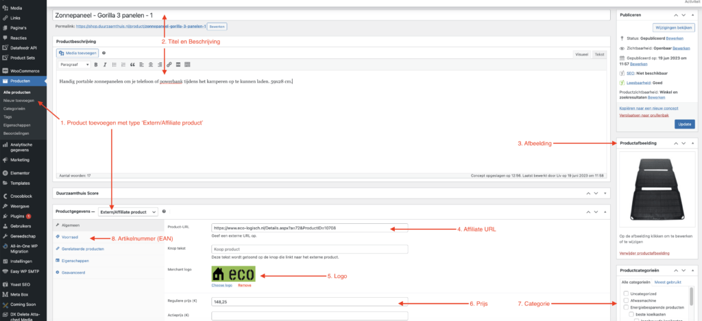 Affiliate product handmatig