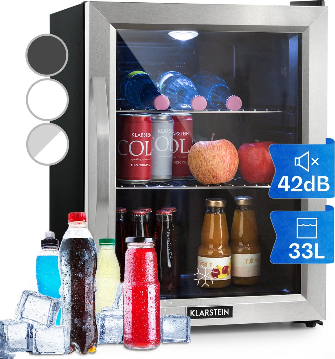 Klarstein Hea-Beersafe-M - Vrijstaande Mini-Koelkast - 33 Liter - Elegante LED-Verlichting - Instelbare Binnentemperatuur Met Een Draainkop Van 5 Standen - Dubbel Geïsoleerde Glazen Deur - Thermo-Elektrische Koeling - Zwart