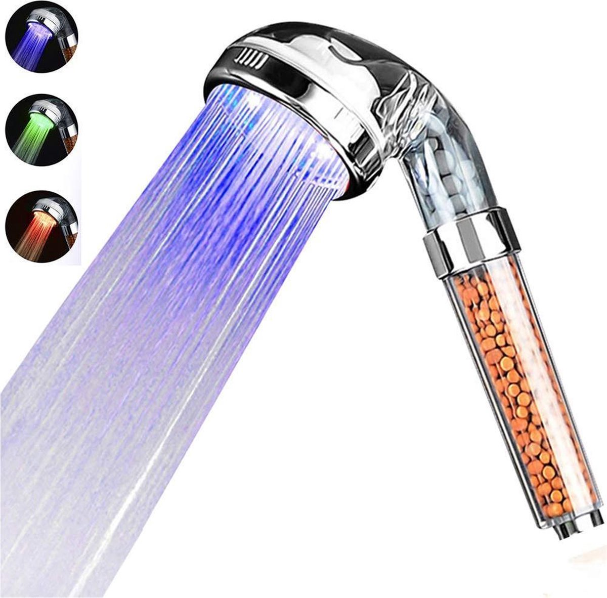 LED Douche kop - 3 Verschillende Kleuren - 30% Waterbesparend - Douchekop Universeel - Mineraal Stenen - Filter - Verbeterde Waterkwaliteit