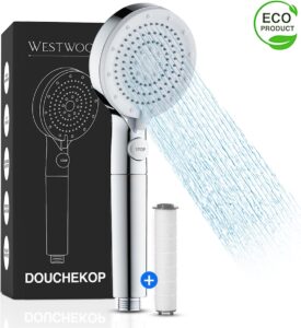 Westwood® Waterbesparende Douchekop met Hoge Druk en Douchefilter - Regendouche - Handdouche - Douchekop met 5 sproeistanden - Betere Huid - Chroom