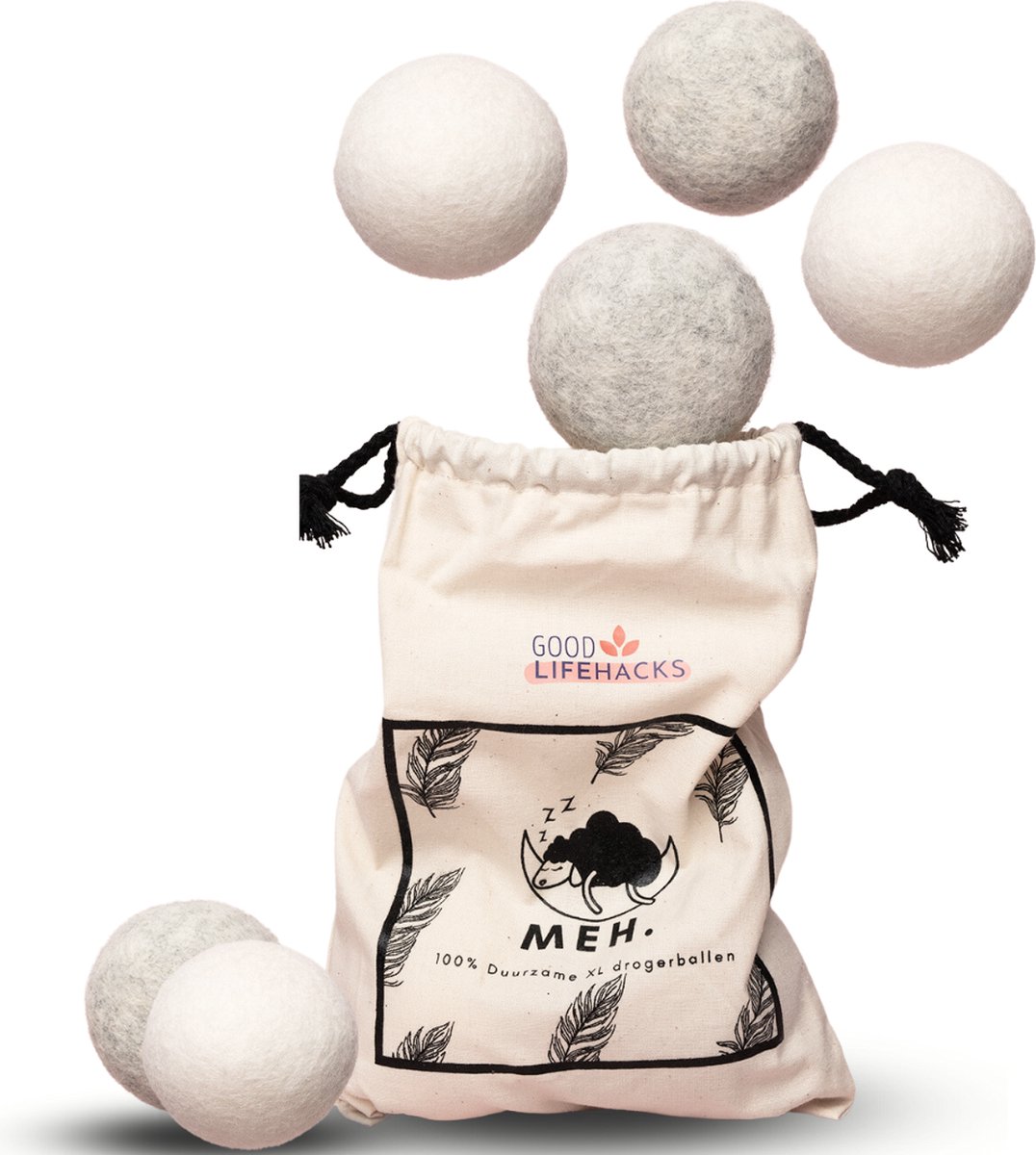 Droger Ballen XL - 6 Wasdrogerballen - Met Opbergzak - Duurzaam - Wasverzachter - Wasparfum - Herbruikbare Drogerballen - Droogt de was sneller en beter - Goodlifehacks